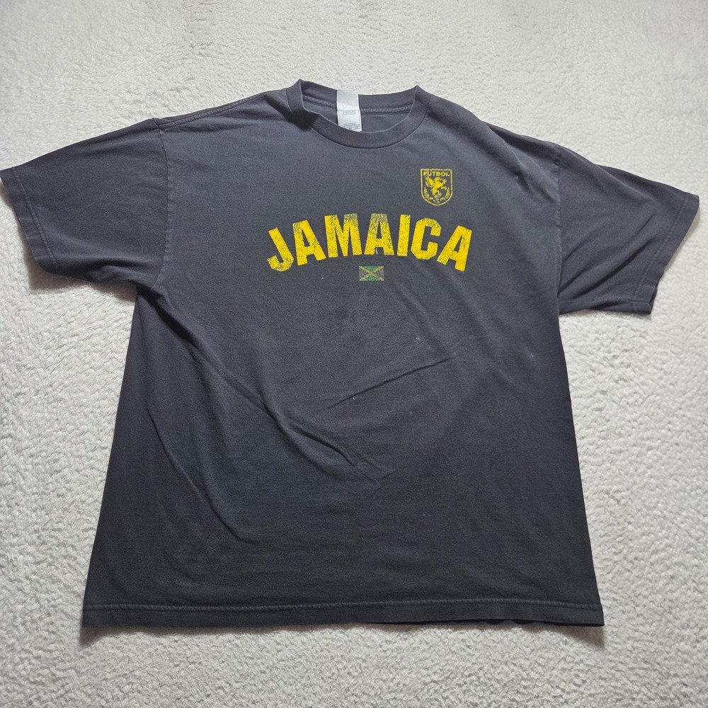 Vintage 90s 707 Jamaica Futbol Soccer Mens XL Black Cotton Tee Gorpcore Retro